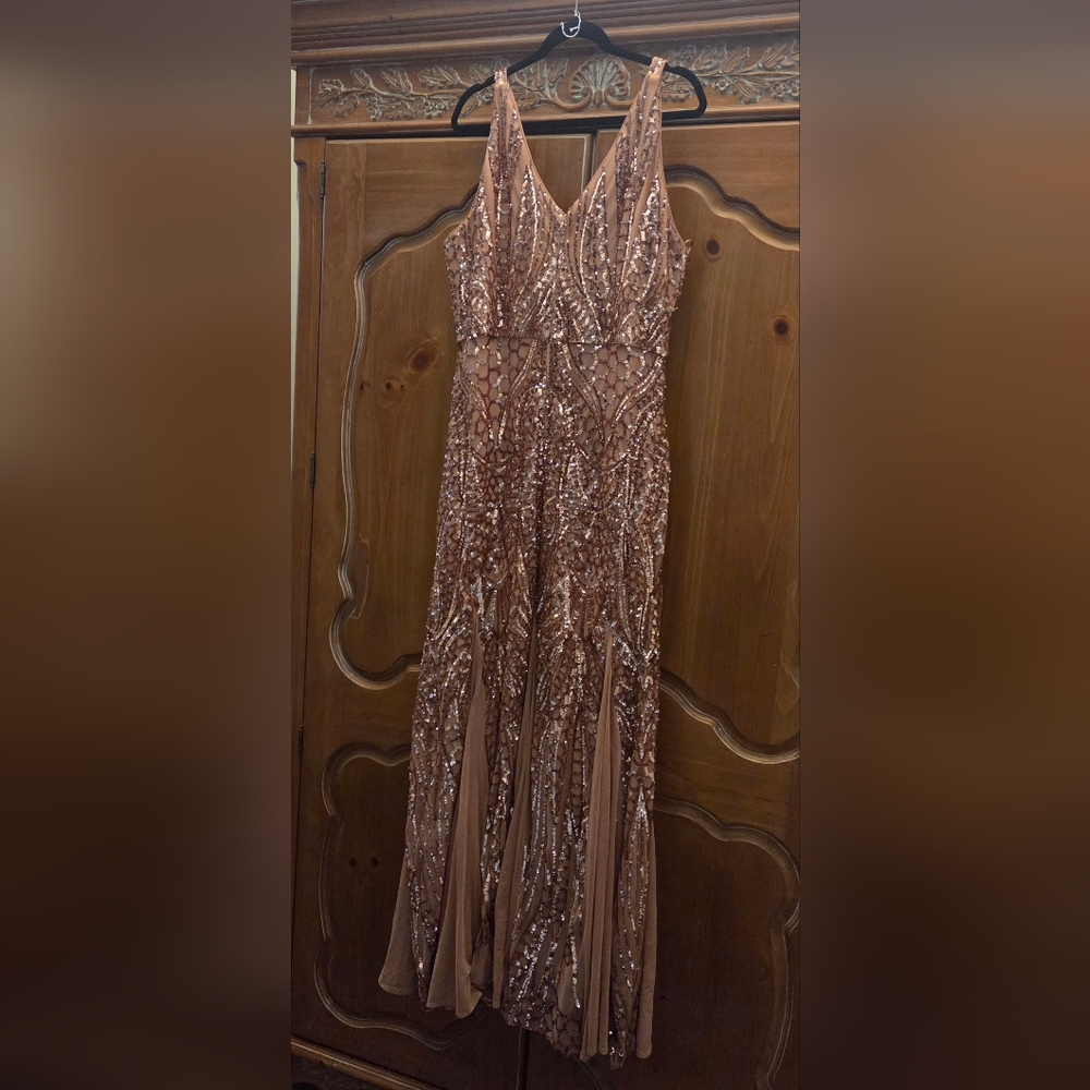 Night Way Collections Sequin Gown in Rose Gold